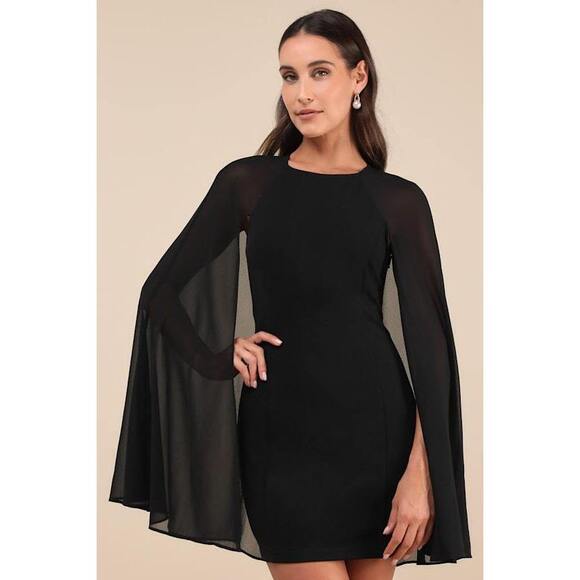 Lulus Dresses & Skirts - Lulus Captivating Drama Black Cape Sleeve Mini Dress - Size L